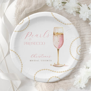 Pearls Prosecco Pink Gold Bridal Shower Paper Plate