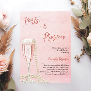 Pearls Prosecco pink script Bridal Shower Invitation