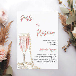 Pearls Prosecco pink script Bridal Shower Invitation