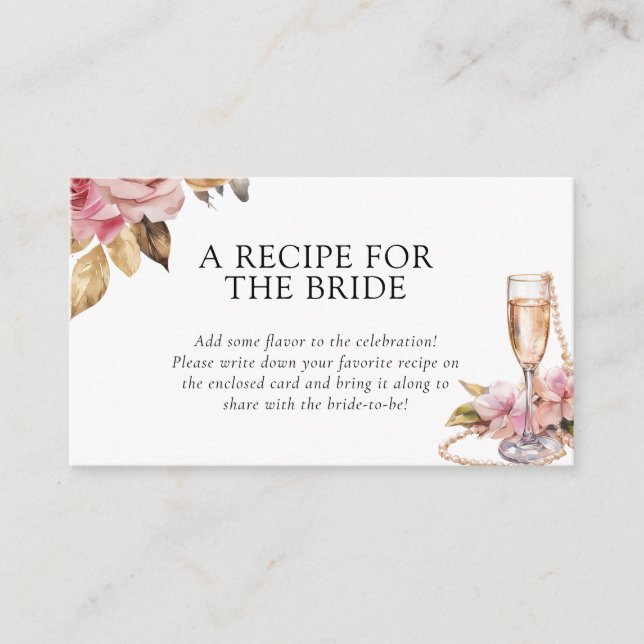 Pearls Prosecco Recipe Request Bridal Shower  Enclosure Card (Front)