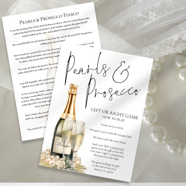 Pearls Prosecco Right Left Bridal Shower Game card (Front and back view)