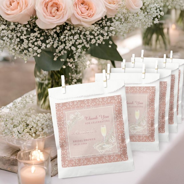 Pearls & Prosecco Rose Gold & Blush Bridal Shower Favour Bag (Creator Uploaded)