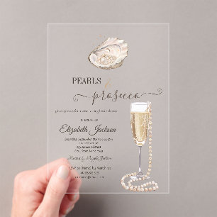 Pearls & Prosecco Sunset Beach Seashell Acrylic Invitations