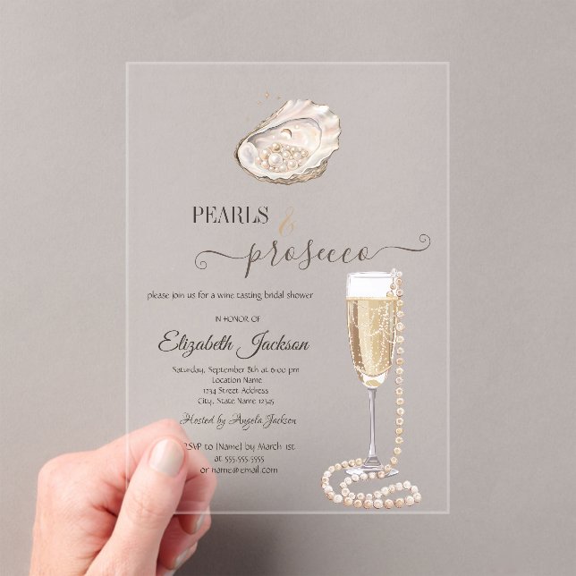  Pearls & Prosecco Sunset Beach Seashell Acrylic Invitations (Insitu (Handheld))
