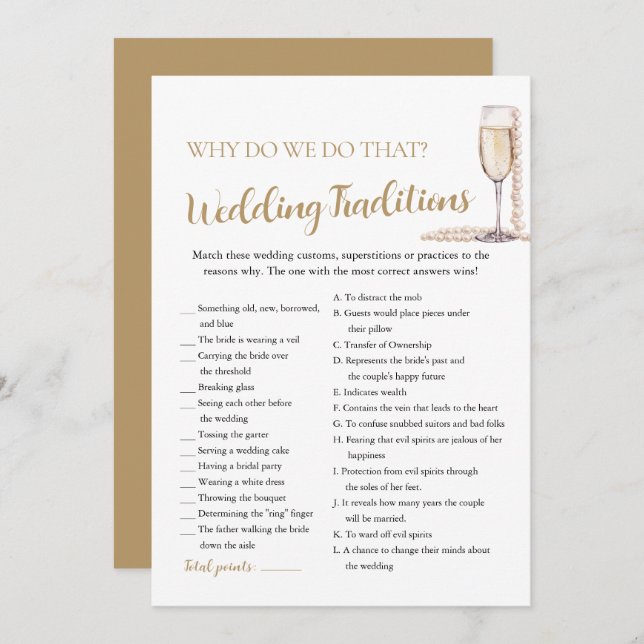 Pearls & Prosecco Wedding Traditions Bridal Game Invitation (Front/Back)
