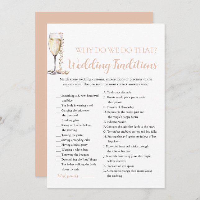 Pearls & Prosecco Wedding Traditions Bridal Game Invitation (Front/Back)