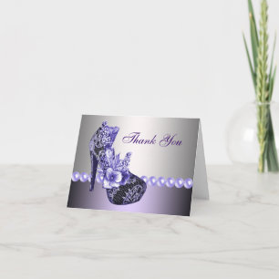 Pearls Purple High Heel Shoes Thank You Cards