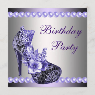 Pearls Purple High Heels Shoes Birthday Party Invitation