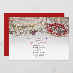 Pearls & Red Valentine Love Jewels Bridal Shower Invitation