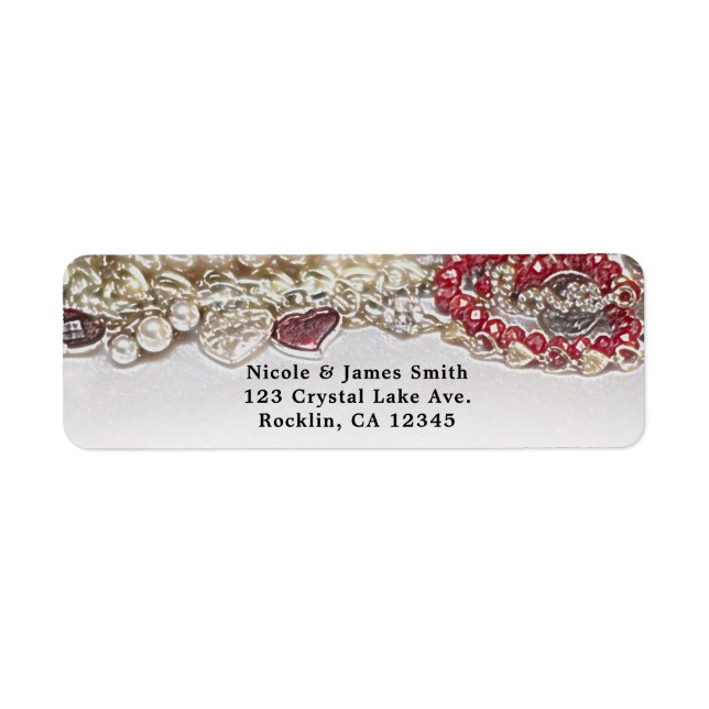 Pearls & Red Valentine Love Jewels Invitation Return Address Label (Front)