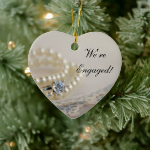 Pearls, Ring and Blue Lace Engagement Ceramic Tree Decoration