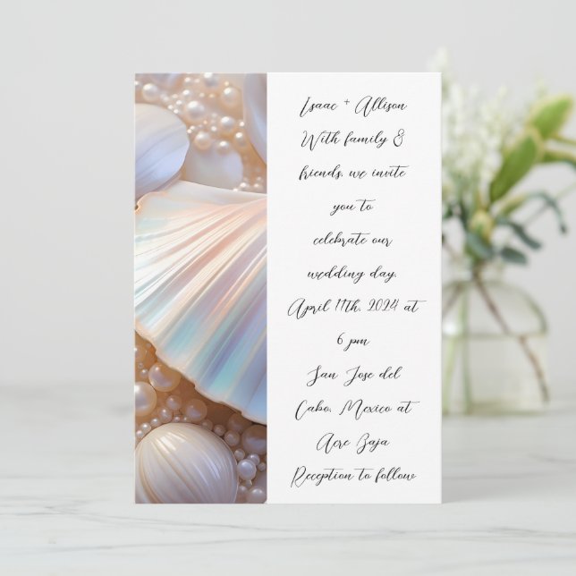 Pearls Shells Elegant Classic Wedding Invitation (Standing Front)
