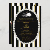Pearls & Swans Black Striped Wedding Invitation