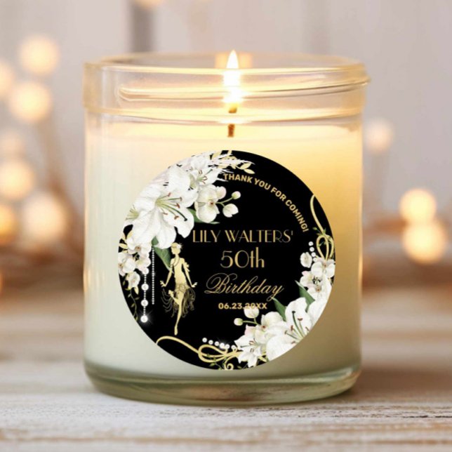 Pearls White Floral Art Deco Gatsby 20s Birthday  Classic Round Sticker (Creator Uploaded)