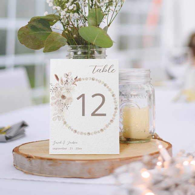 Pearls & White Floral Beige 2 Table Number (Creator Uploaded)