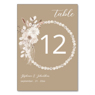 Pearls & White Floral Beige Table Number