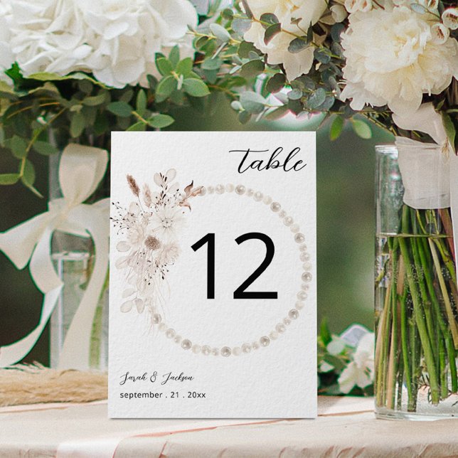 Pearls & White Floral Table Number (Creator Uploaded)