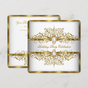 Pearls White Gold Elegant Birthday Party 2 Invitation