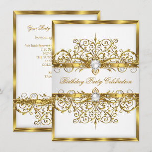 Pearls White Gold Elegant Birthday Party 2 Invitation