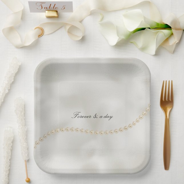 Pearls White Luxe  Paper Plate (Wedding)