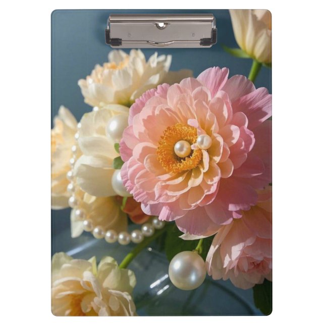 Pearls with pink flowers  clipboard (Front)