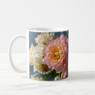 Pearls with pink flowers coffee mug