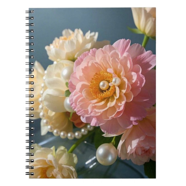 Pearls with pink flowers  notebook (Front)