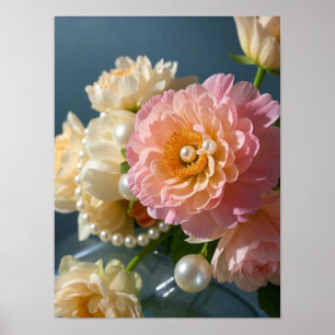 Pearls with pink flowers  poster