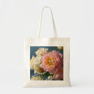 Pearls with pink flowers tote bag