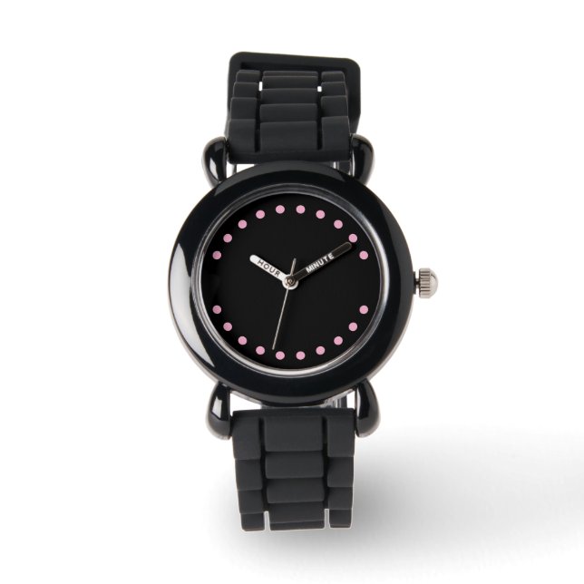 Pearls Wrist Watch (Black & Pink) (Front)