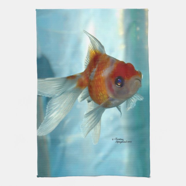 Pearlscale Goldfish fish Kitchen Towel (Vertical)