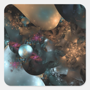 Pearly Abstract Digital Art Fractal Square Sticker