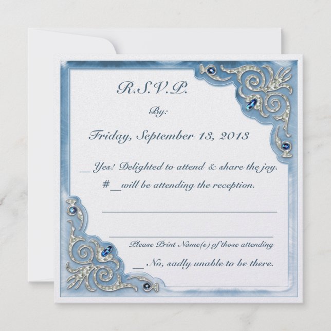 Pearly Blue (Wedding Reply Card) Invitation (Front)