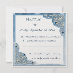 Pearly Blue (Wedding Reply Card) Invitation