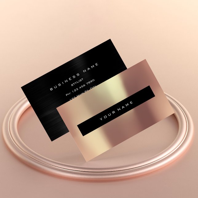 Pearly Copper Pink Gold Black Fashion Stylist Business Card (Creator Uploaded)