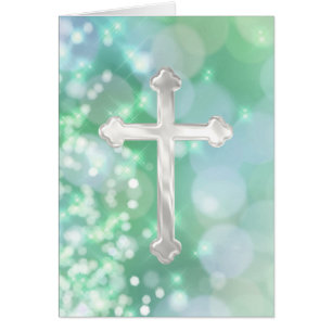 Pearly Cross with Aqua Sparkle
