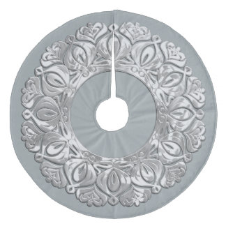 Pearly Filigree Edge Grey with Any Colour Fleece Tree Skirt