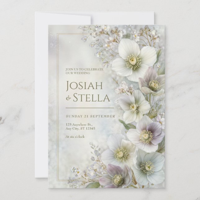 Pearly Hellebore Ethereal Botanical Frame Wedding Invitation (Front)