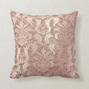 Pearly Metal Damask Pink Rose Gold Blush Glitter Cushion