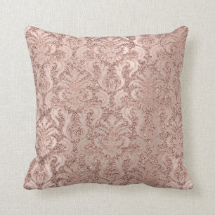 Pearly Metal Damask Pink Rose Gold Glitter Luxury Cushion