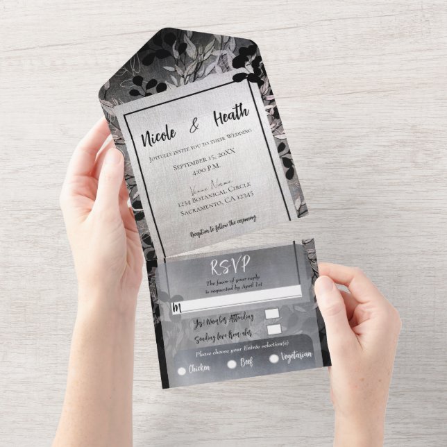 Pearly Opalescent Moody Glam Floral Wedding     All In One Invitation (Tearaway)