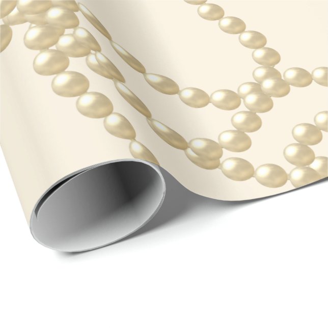 Pearly Pearls Ivory Creamy Bridal Wedding Birthday Wrapping Paper (Roll Corner)
