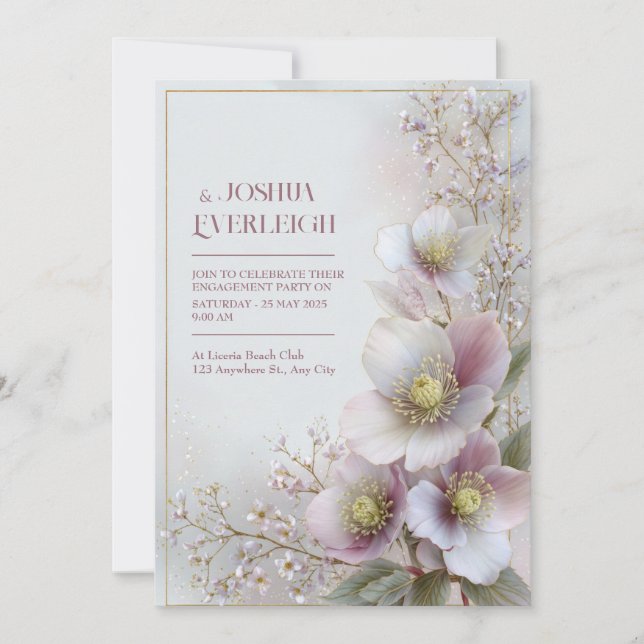 Pearly Pink Hellebore Ethereal Botanical Frame Invitation (Front)