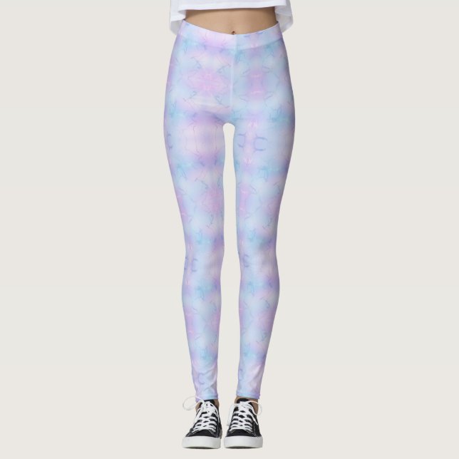 Pearly Psychedelic Pastel Lavender Blue Pink Leggings (Front)