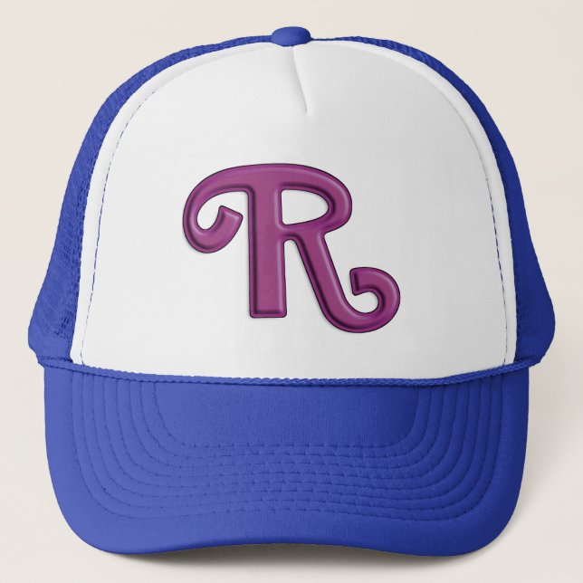 Pearly Purple Letter "R" Trucker Hat (Front)