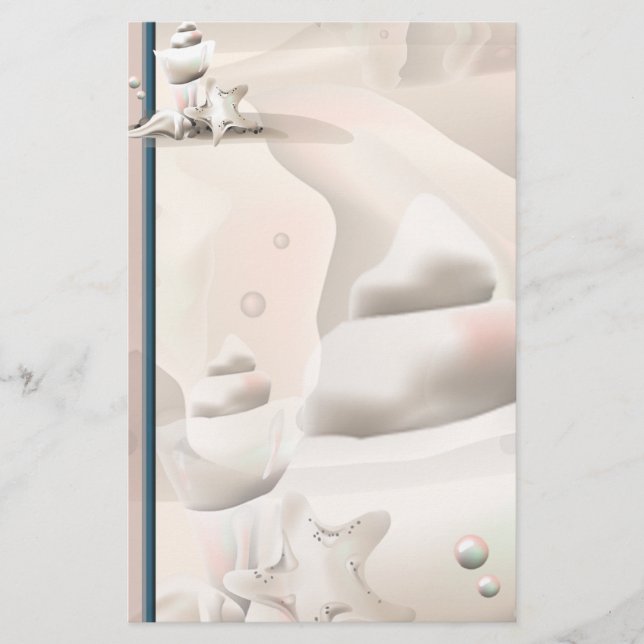 Pearly Seashells Ocean Beach Stationery (Front)