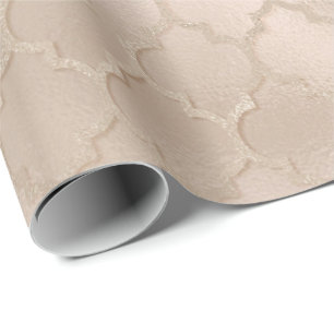 Pearly Titanium Ivory Quatrefoil Glass Shiny Glam Wrapping Paper