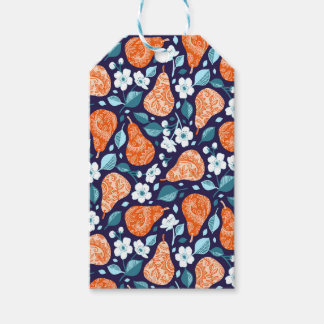 Pears and Blossoms in Orange and Blue Gift Tags