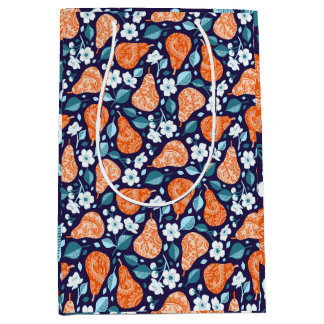 Pears and Blossoms in Orange and Blue Medium Gift Bag