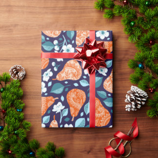 Pears and Blossoms in Orange and Blue Wrapping Paper